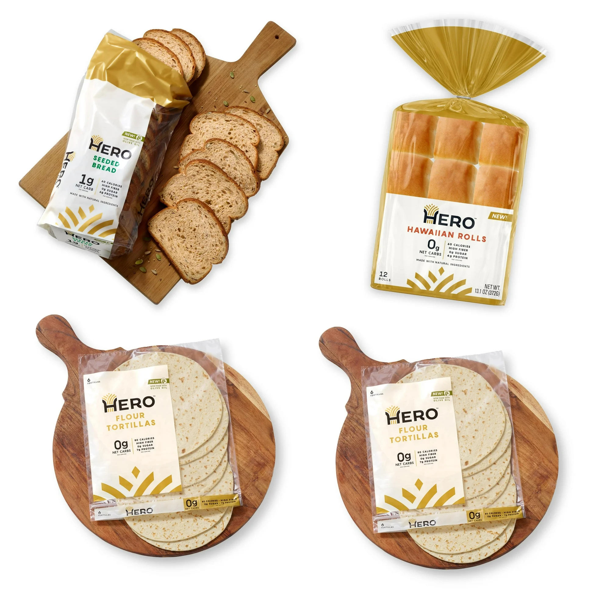 0-1g Net Carb Hero Hits Bundle – Hawaiian Rolls, Seeded Bread, Tortillas